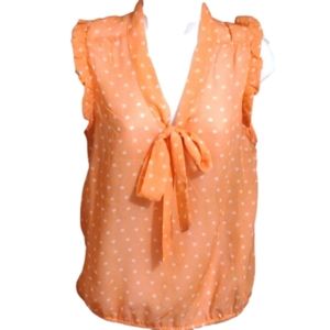Eyelash Couture orange and white tie front blouse  heart print ruffle